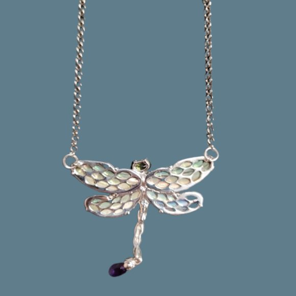 RETIRED Carolyn Pollack Ltd Edition Sterling Silver Abalone Dragonfly Necklace - Picture 3 of 11